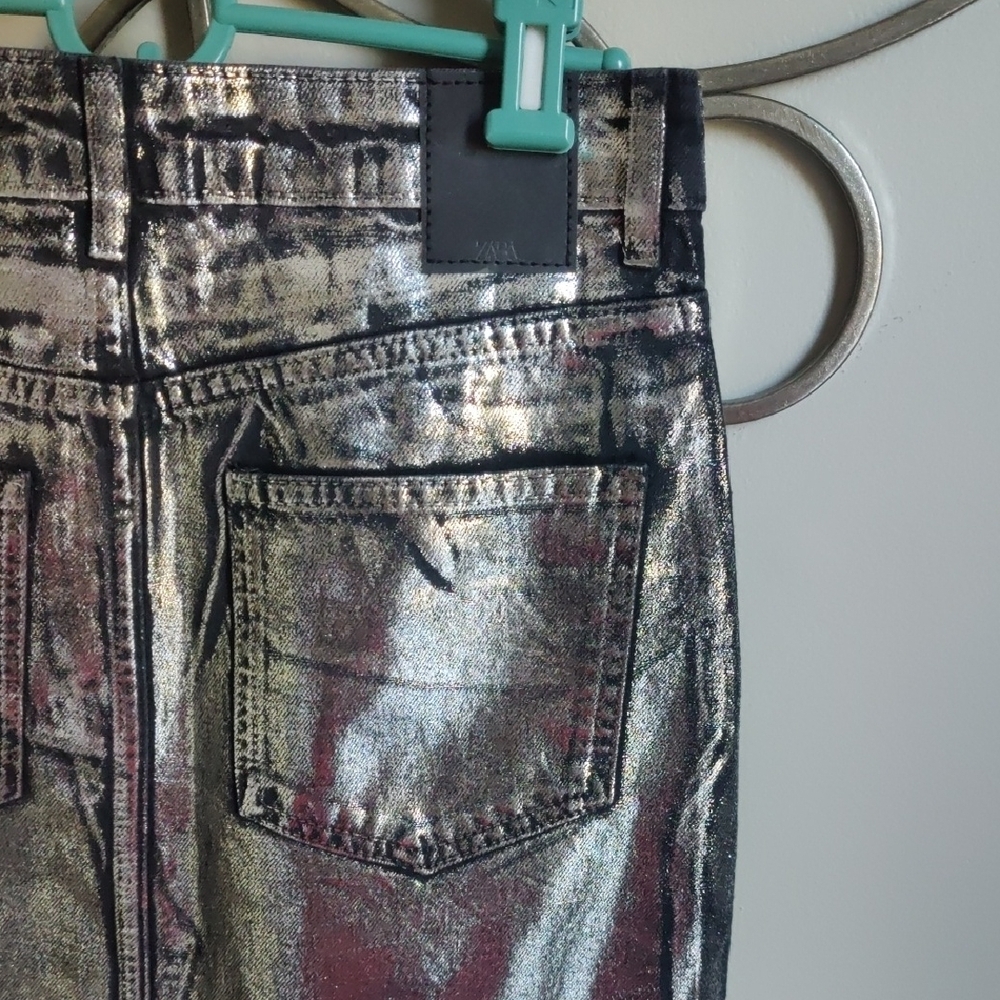 Zara Shimmering Silver Foil And Black Ombre Skirt - Picture 7 of 8